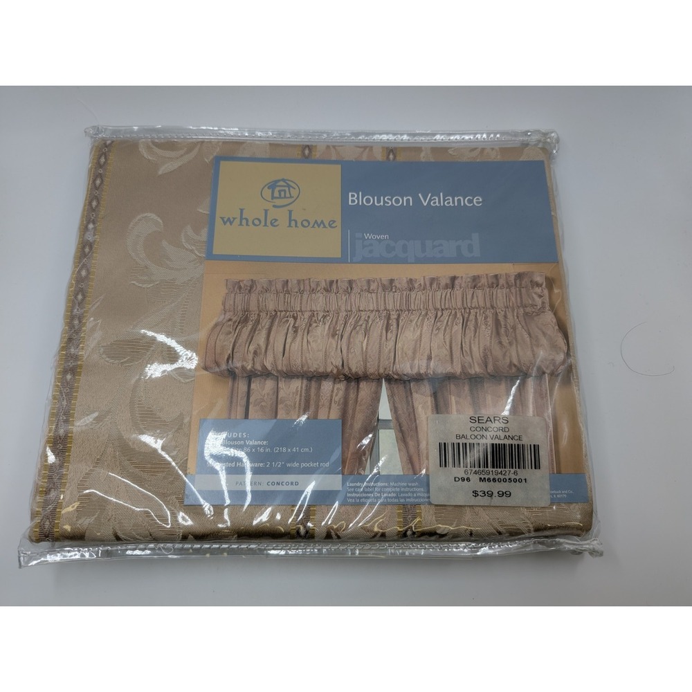 New Vtg Sears Whole Home Blouson Valance Woven Jaquard 86x16" Concord Gold Retro